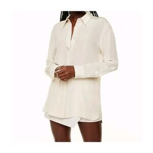 Babaton Womens XS Academy Silk Blouse Button Up Minimalist Sleek Office Classic